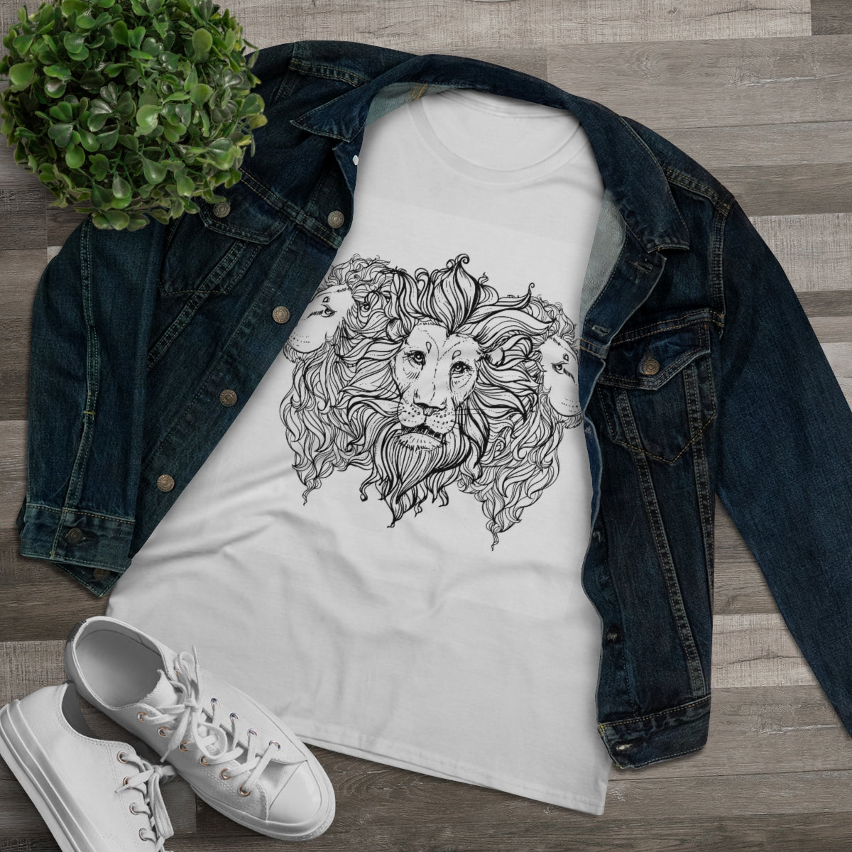 Hand drawn lion | Women's Premium Cotton Tee - Front Print