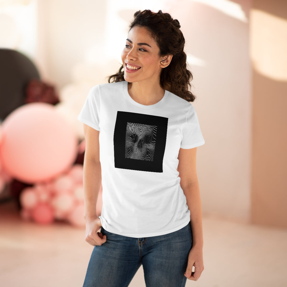 Glitched Halftone Skull | Women's Premium Cotton Tee - Front Print