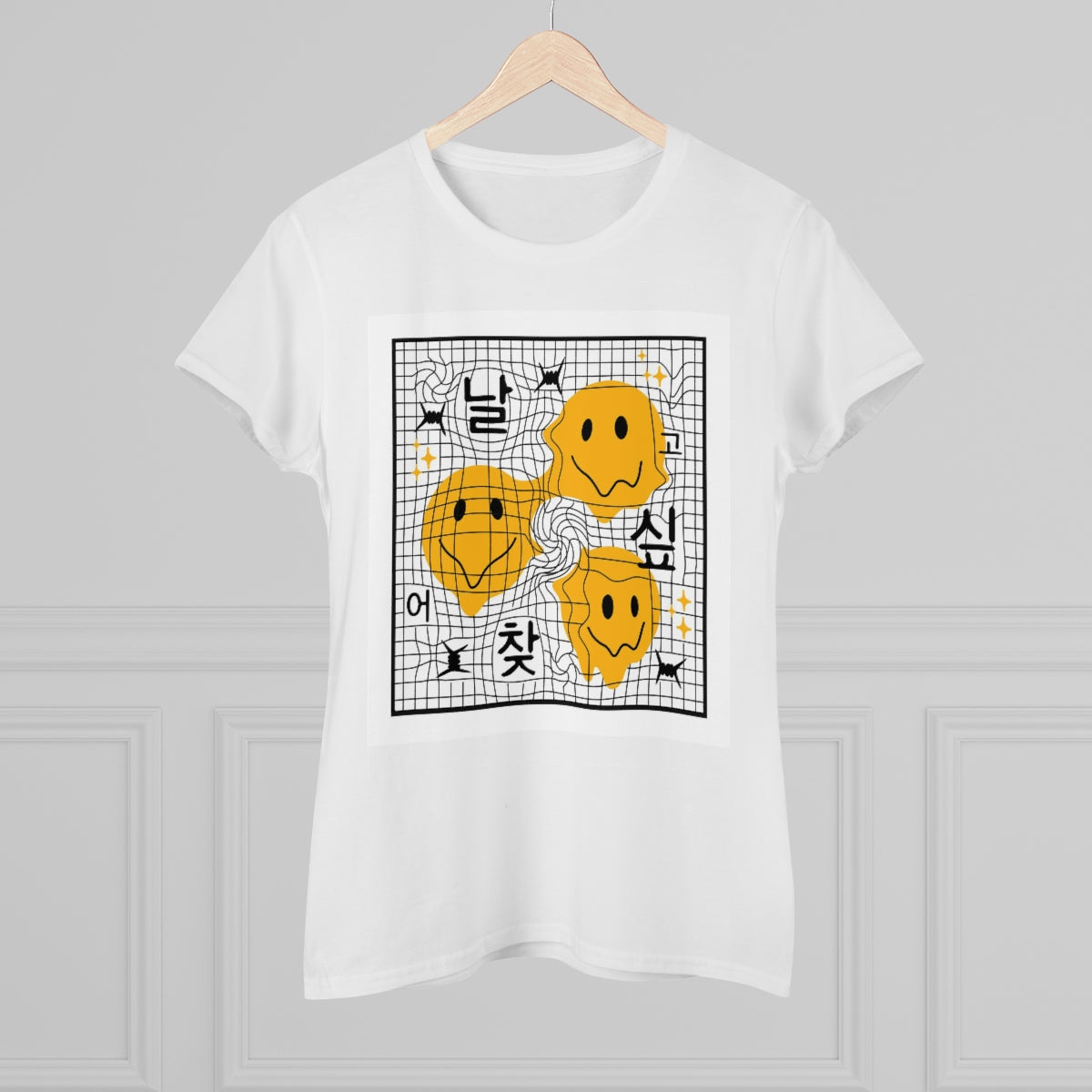 Black White Distorted Grid | Women's Premium Cotton Tee - Front Print
