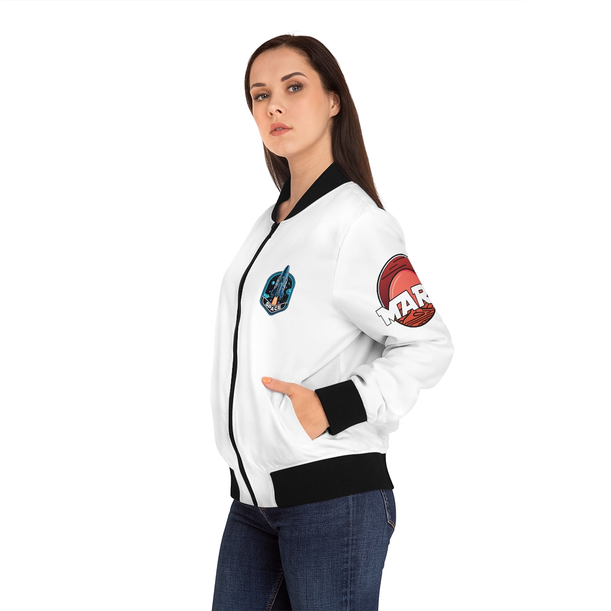 Space Surf Cosmic Vibes - Mars - Women's Bomber Jacket (AOP)