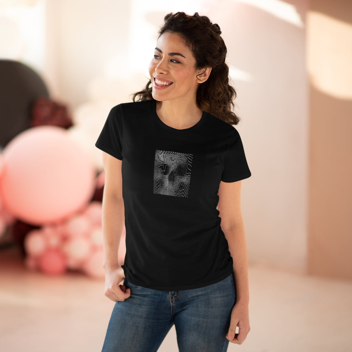 Glitched Halftone Skull | Women's Premium Cotton Tee - Front Print