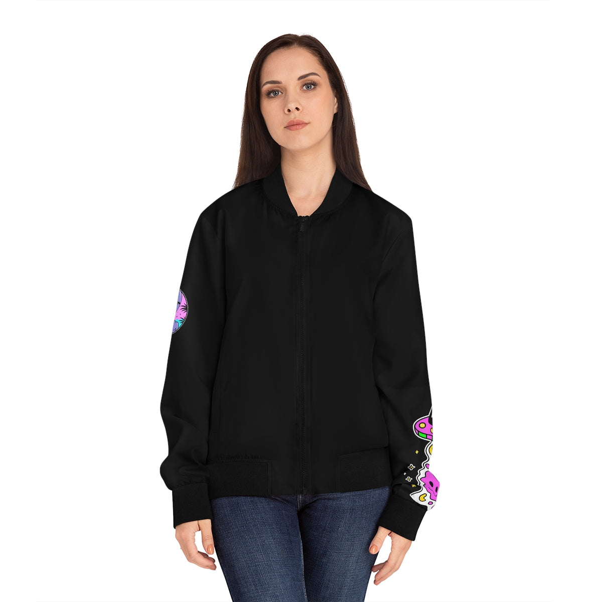 Alien Smiley City Trip - Women's Bomber Jacket (AOP)