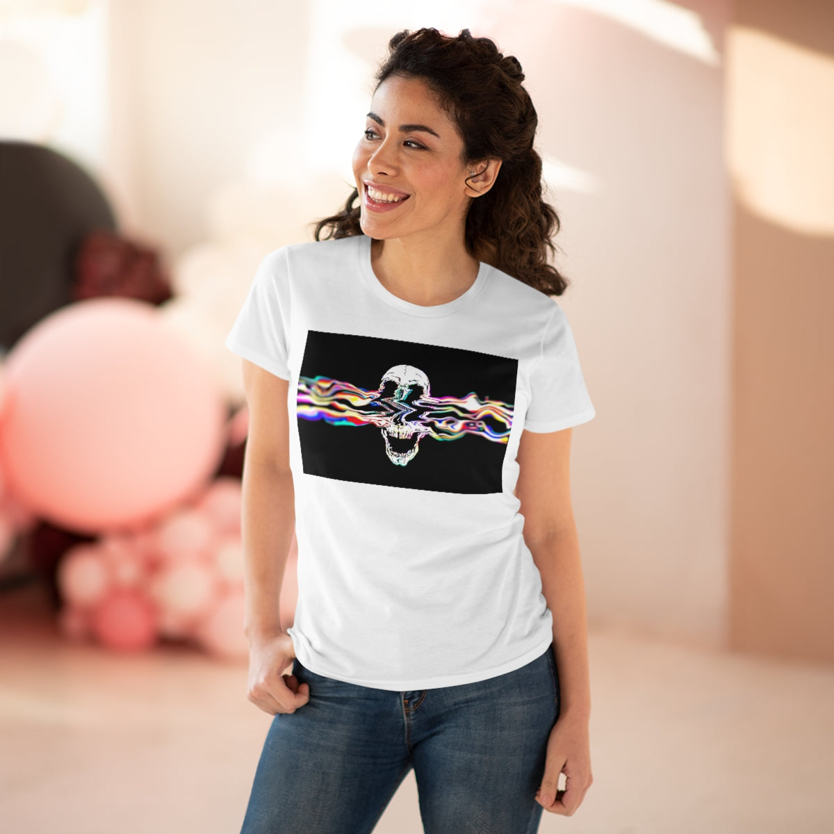 Glitch Melting Skull | Women's Premium Cotton Tee - Front Print