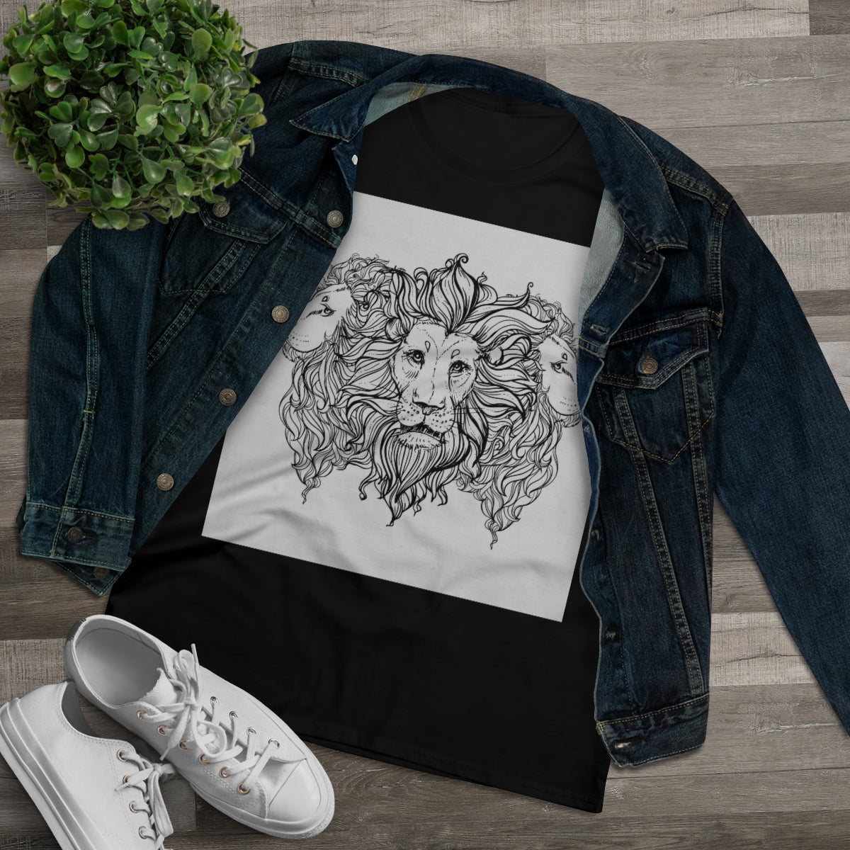Hand drawn lion | Women's Premium Cotton Tee - Front Print