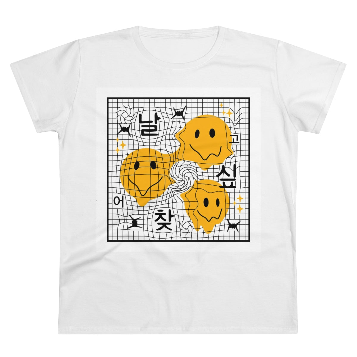 Black White Distorted Grid | Women's Premium Cotton Tee - Front Print