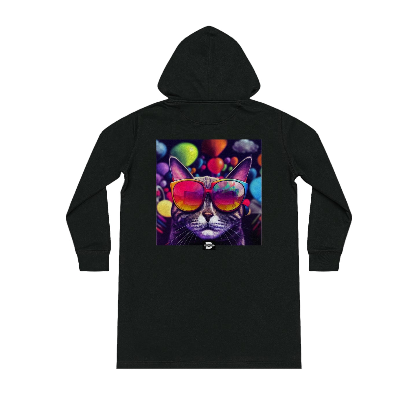 Psychadelic Rave Cat with sunglasses | Streeter Hoodie Dress