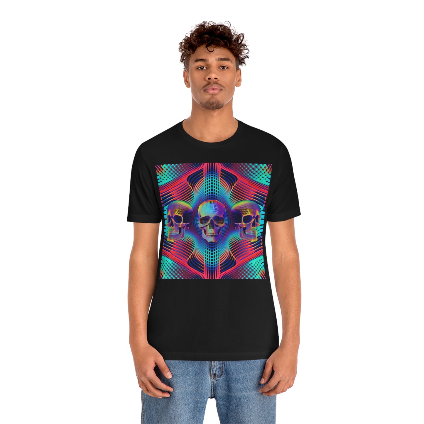 Distorted Grid - 3 Skulls | Unisex Jersey Short Sleeve T-Shirt