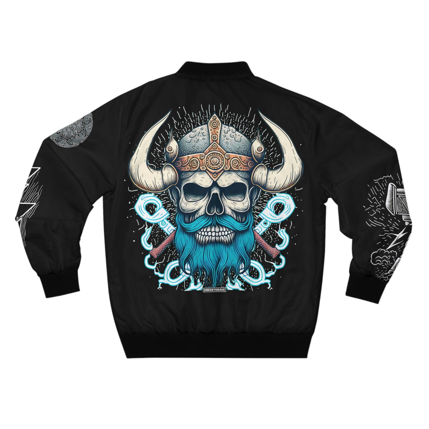 Viking Skull Head / Thor's Hammer - Men's AOP Bomber Jacket Black