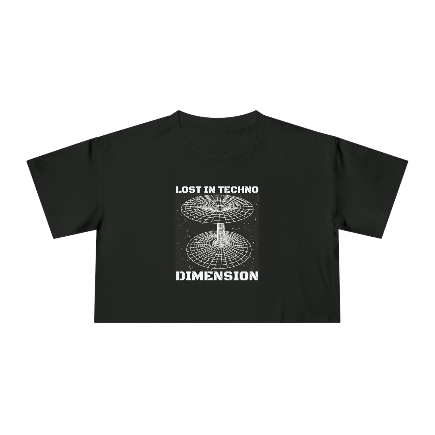 ALDANYA - Lost in Techno Dimension - Women's Crop T-Shirt | Front Print - Lost in Techno