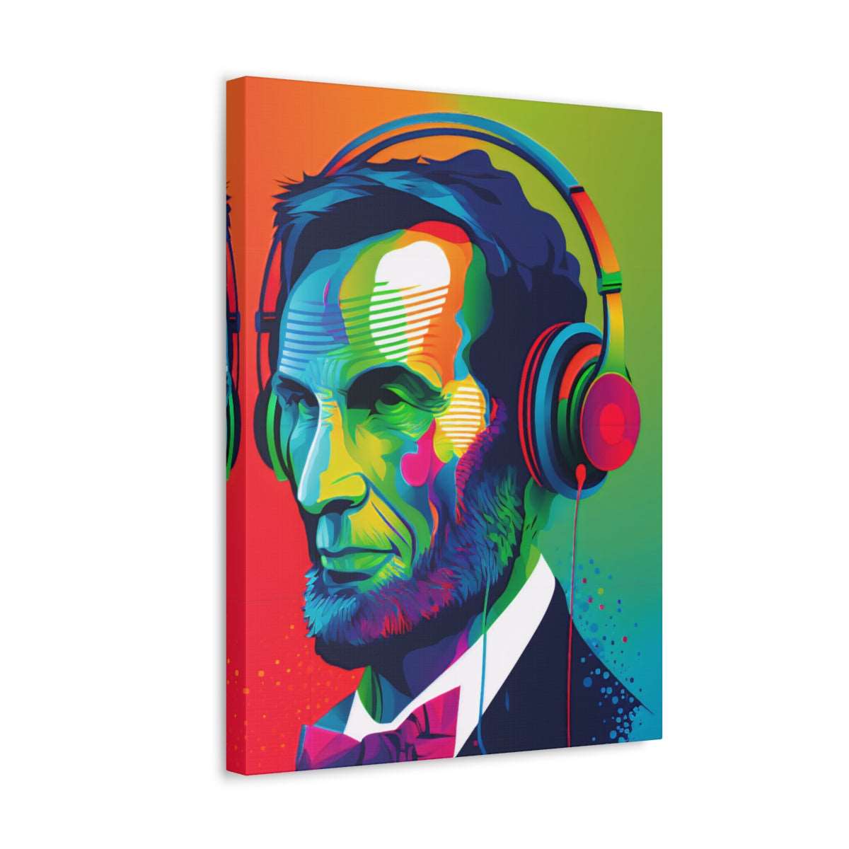 Abraham Lincoln Headphones Portrait- Satin Canvas, Stretched