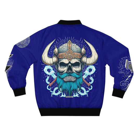 Viking Skull Head / Thor's Hammer - Men's AOP Bomber Jacket Blue