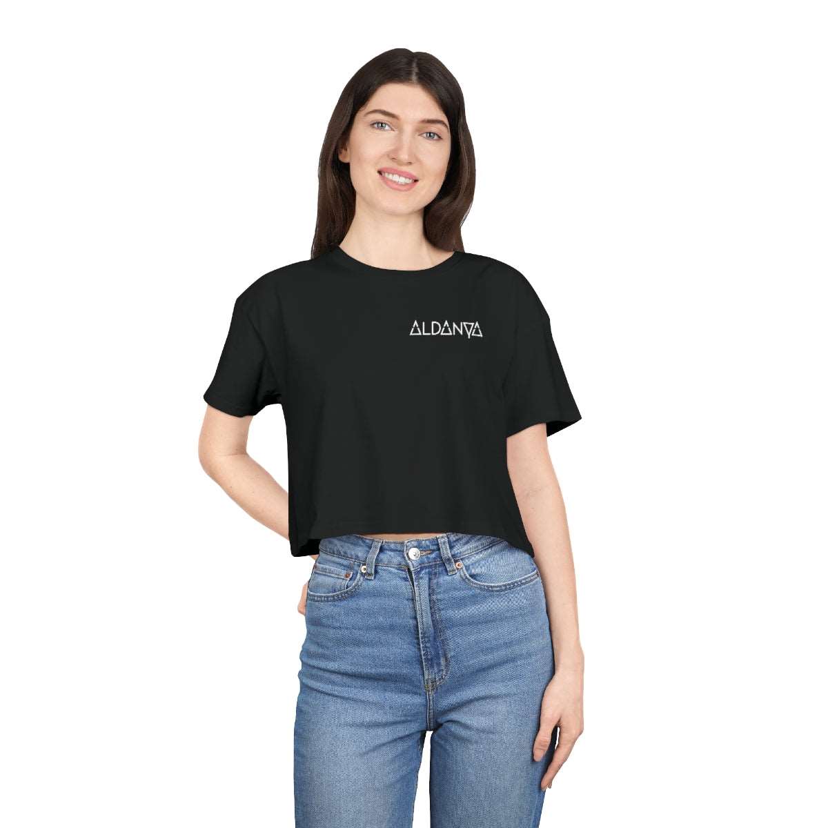 ALDANYA - Women's Crop T-Shirt | Back Print - Lost in Techno
