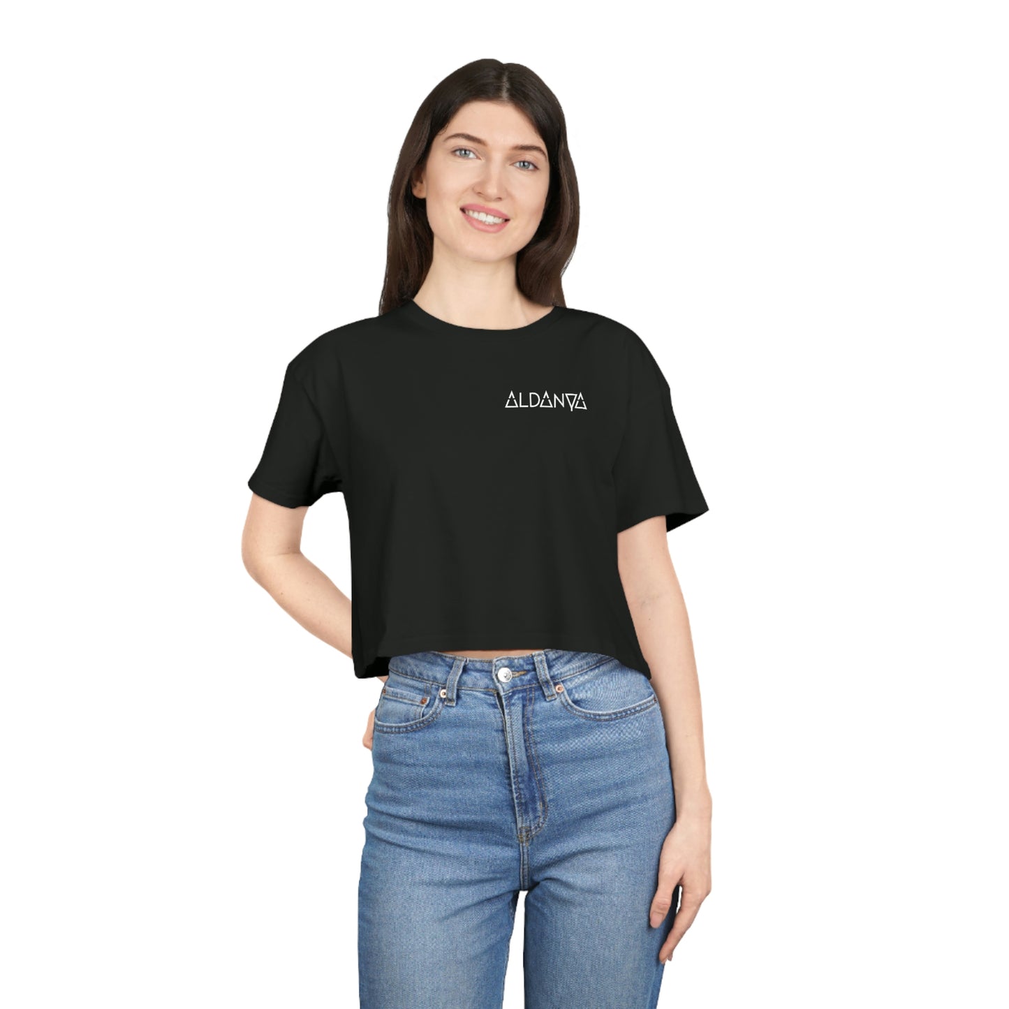 ALDANYA - Elevate Your Spirit / Listen To Techno - Women's Crop T-Shirt | Back Print