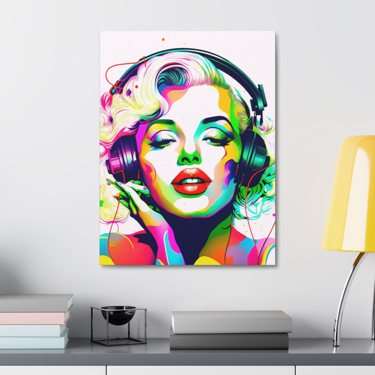 Marilyn Monroe Headphones Portrait - Satin Canvas, Stretched