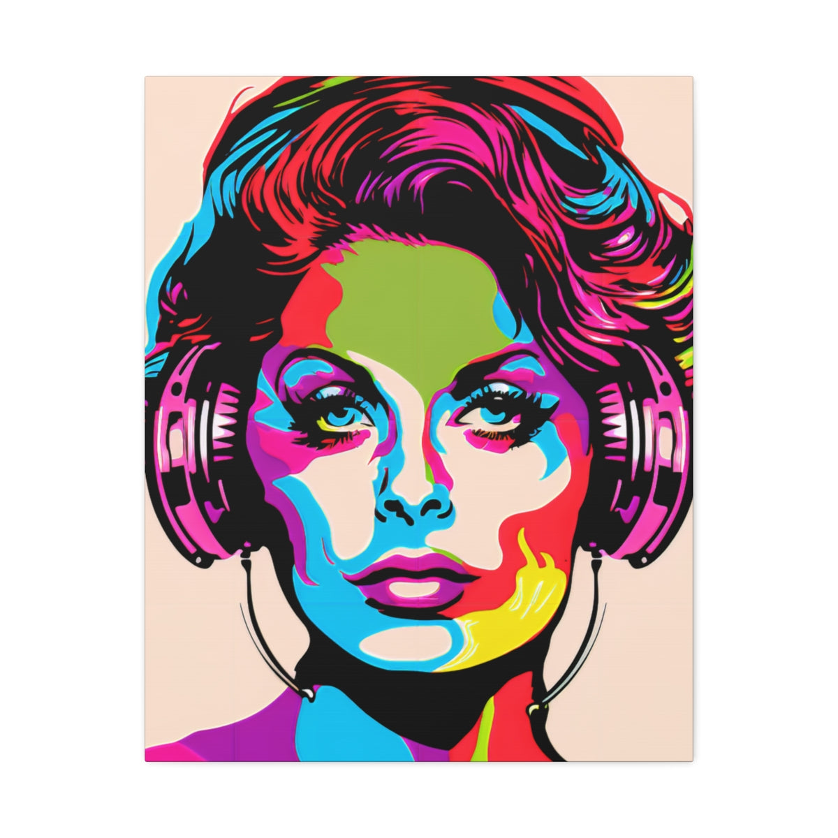 Sophia Loren Headphones Portrait - Satin Canvas, Stretched