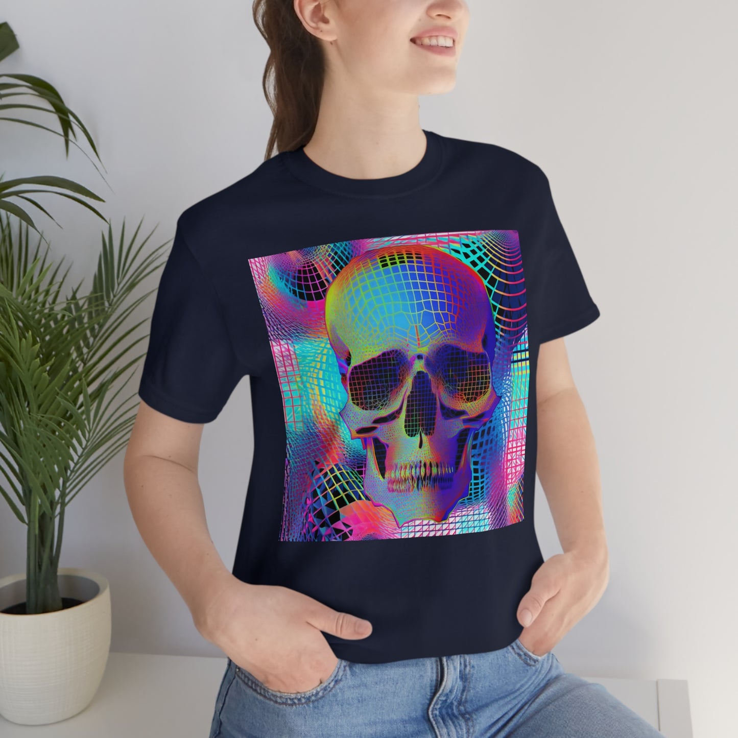 Distorted Grid with Skull | Unisex Jersey Short Sleeve T-Shirt