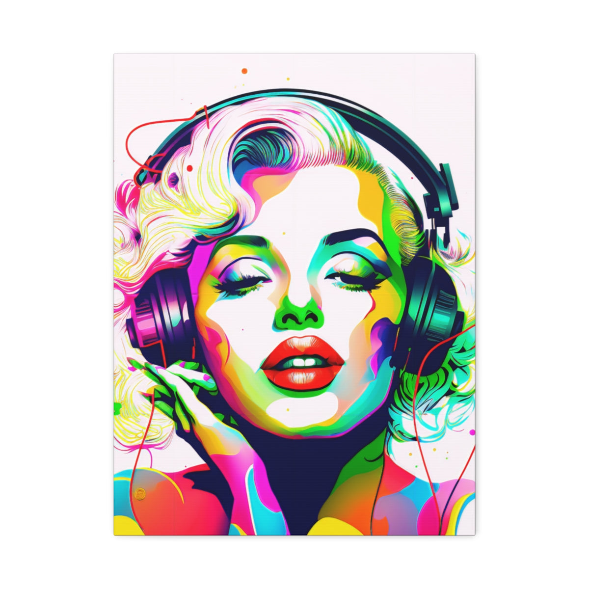 Marilyn Monroe Headphones Portrait - Satin Canvas, Stretched