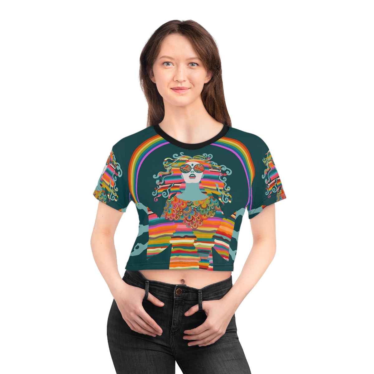 Psychedelic Woman - All Over Print Crop T-Shirt - Dresstorave