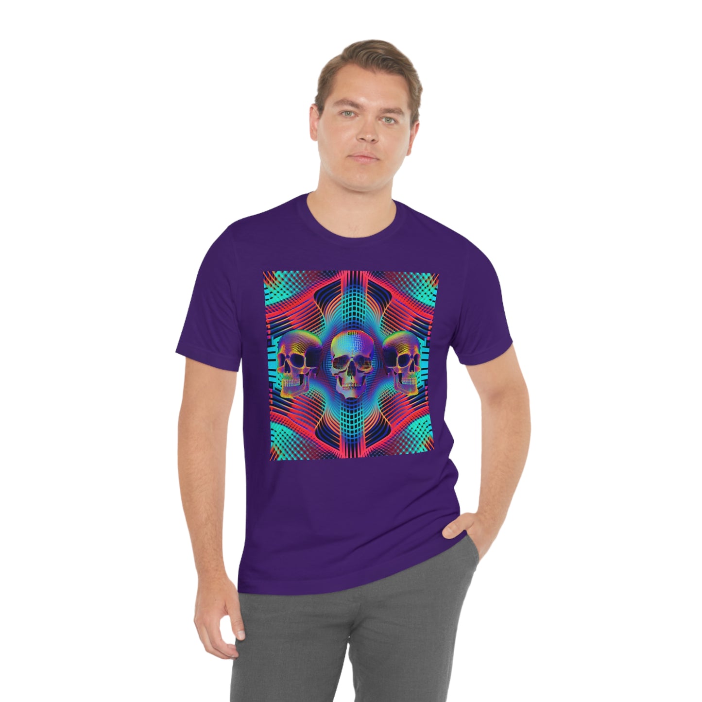 Distorted Grid - 3 Skulls | Unisex Jersey Short Sleeve T-Shirt