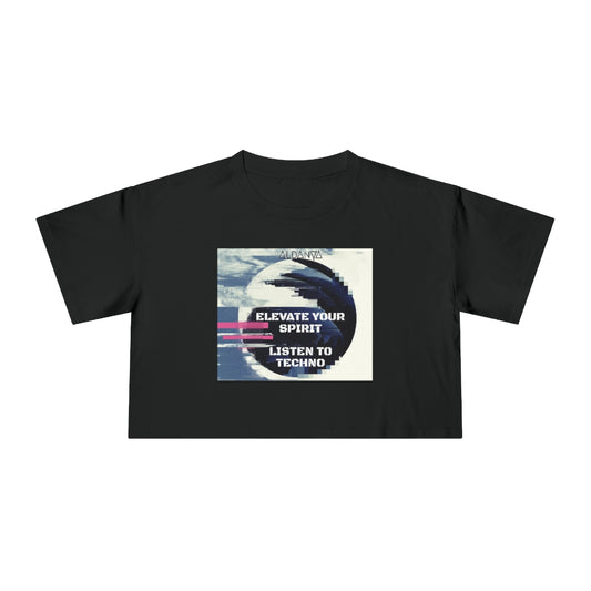 ALDANYA - Elevate Your Spirit / Listen To Techno - Women's Crop T-Shirt | Front Print - Dresstorave