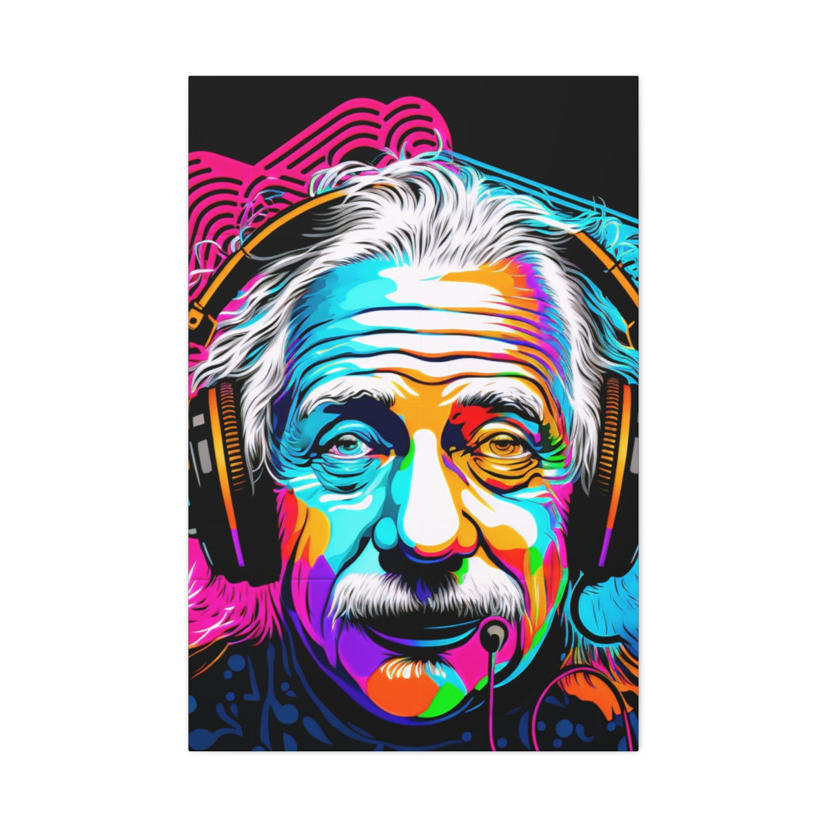 Albert Einstein Headphones Portrait - Satin Canvas, Stretched