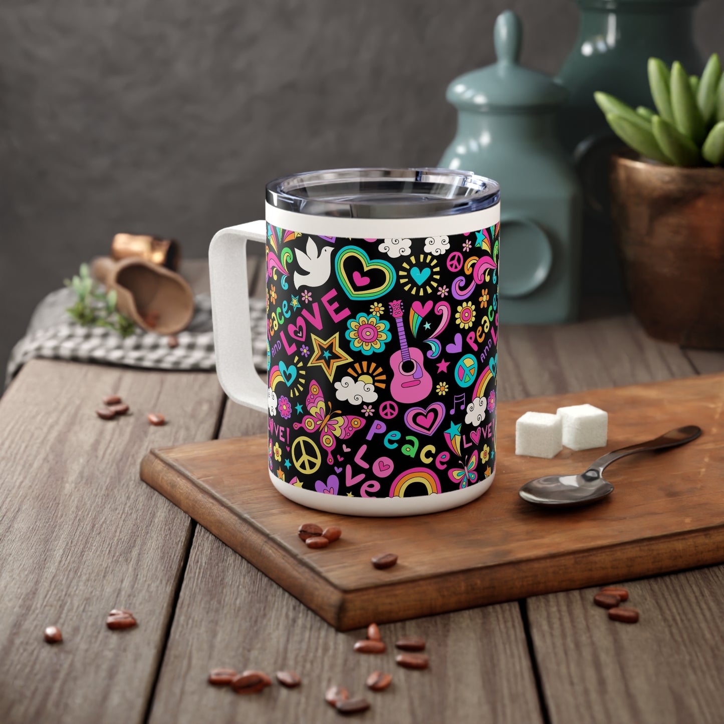 Peace Love Print | Insulated Coffee Mug, 10oz