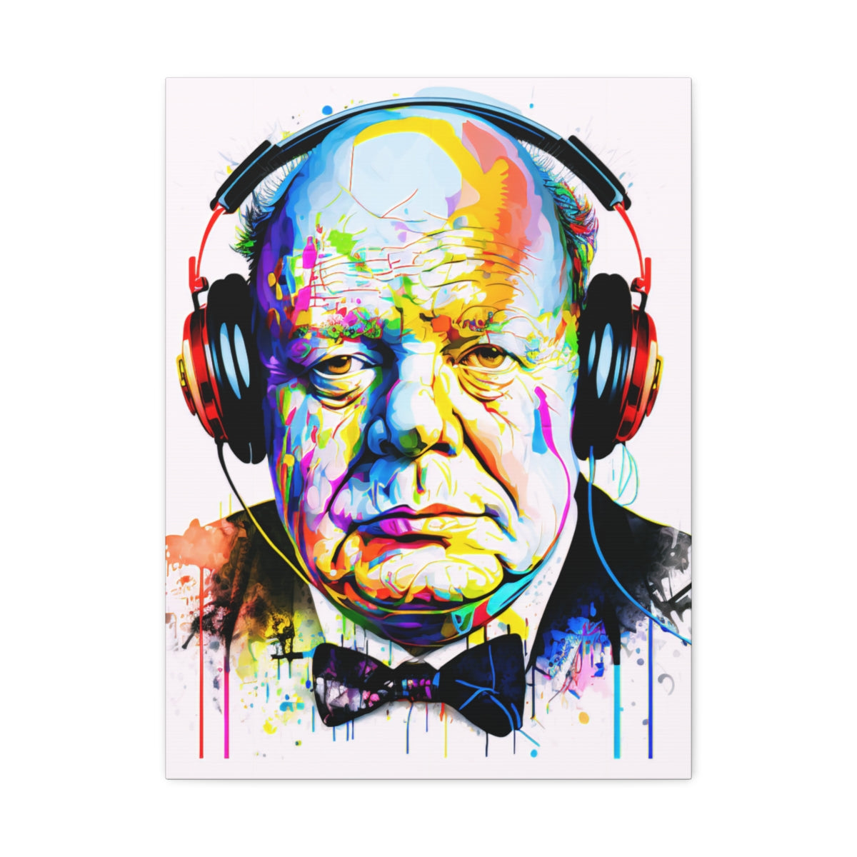 Winston Churchill Headphones Portrait - Satin Canvas, Stretched