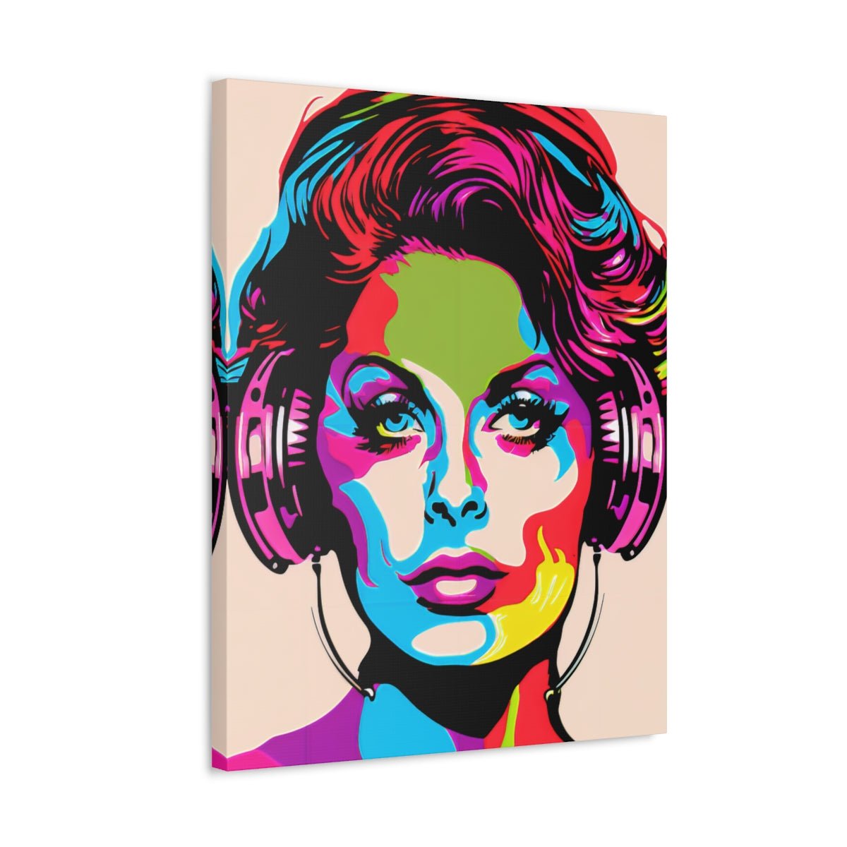 Sophia Loren Headphones Portrait - Satin Canvas, Stretched