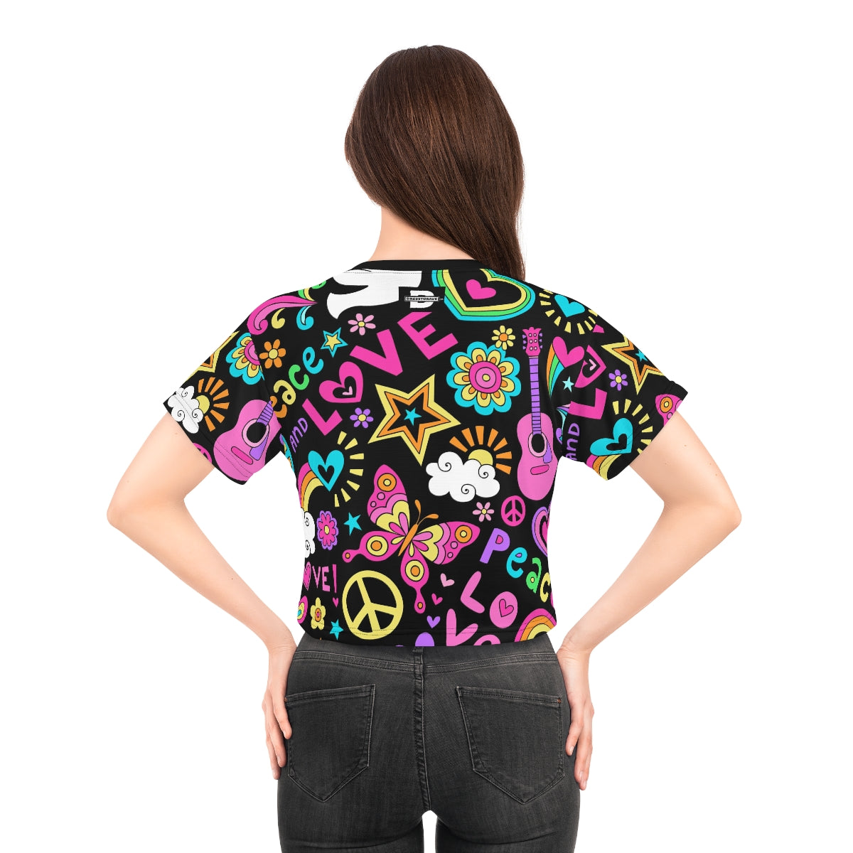 Peace Love - All Over Print Crop T-Shirt - Dresstorave