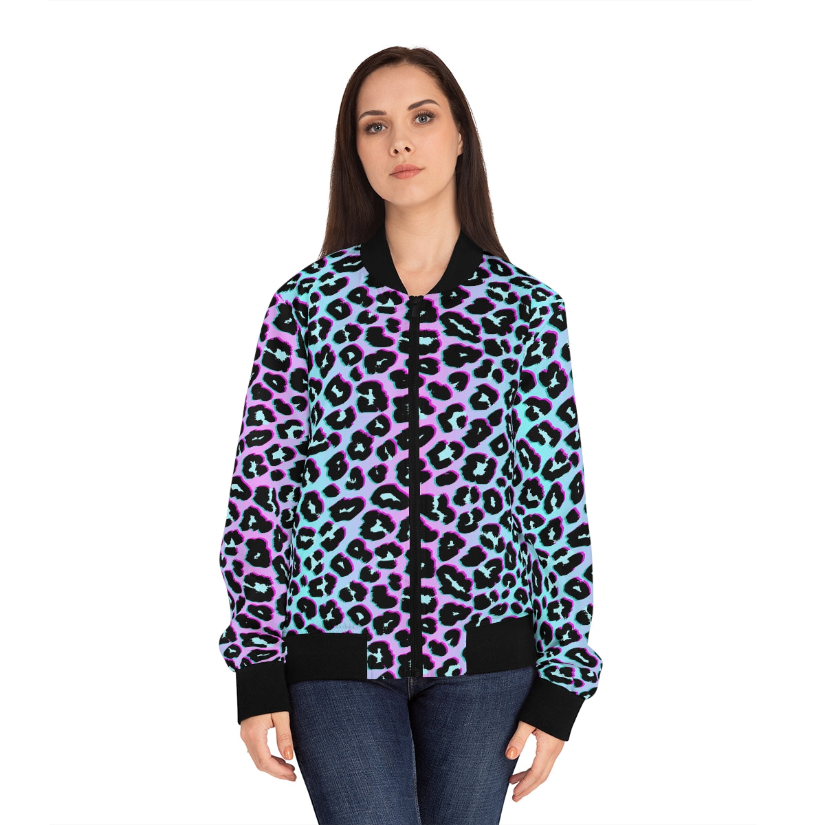 Leopard Blue Pink  - Women's Bomber Jacket (AOP)