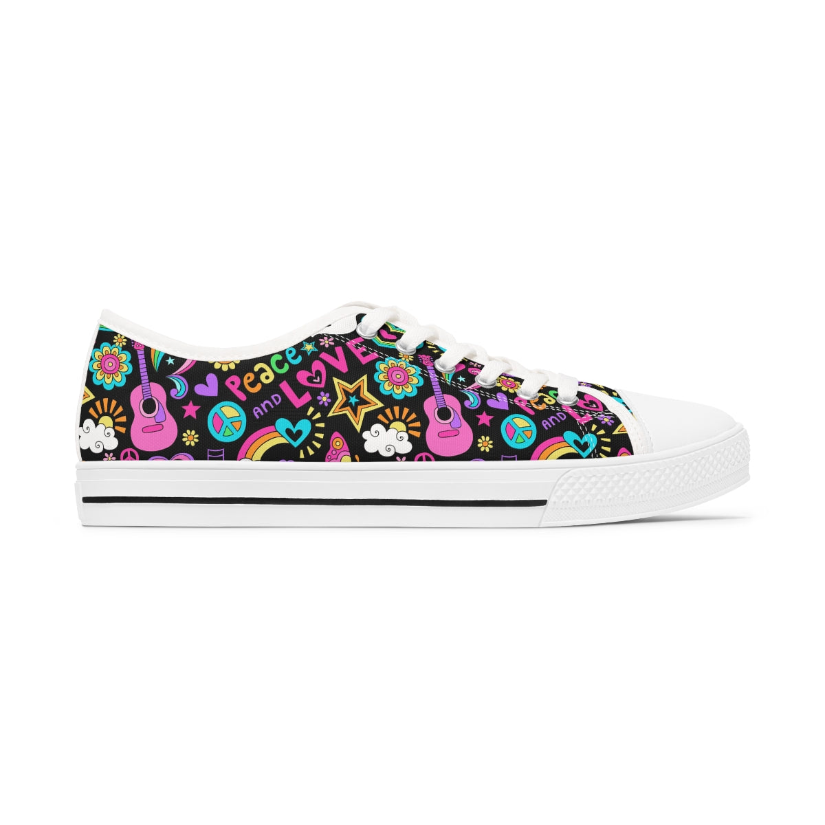 Peace Love Print - Women's Low Top Sneakers ( Black or White Sole )