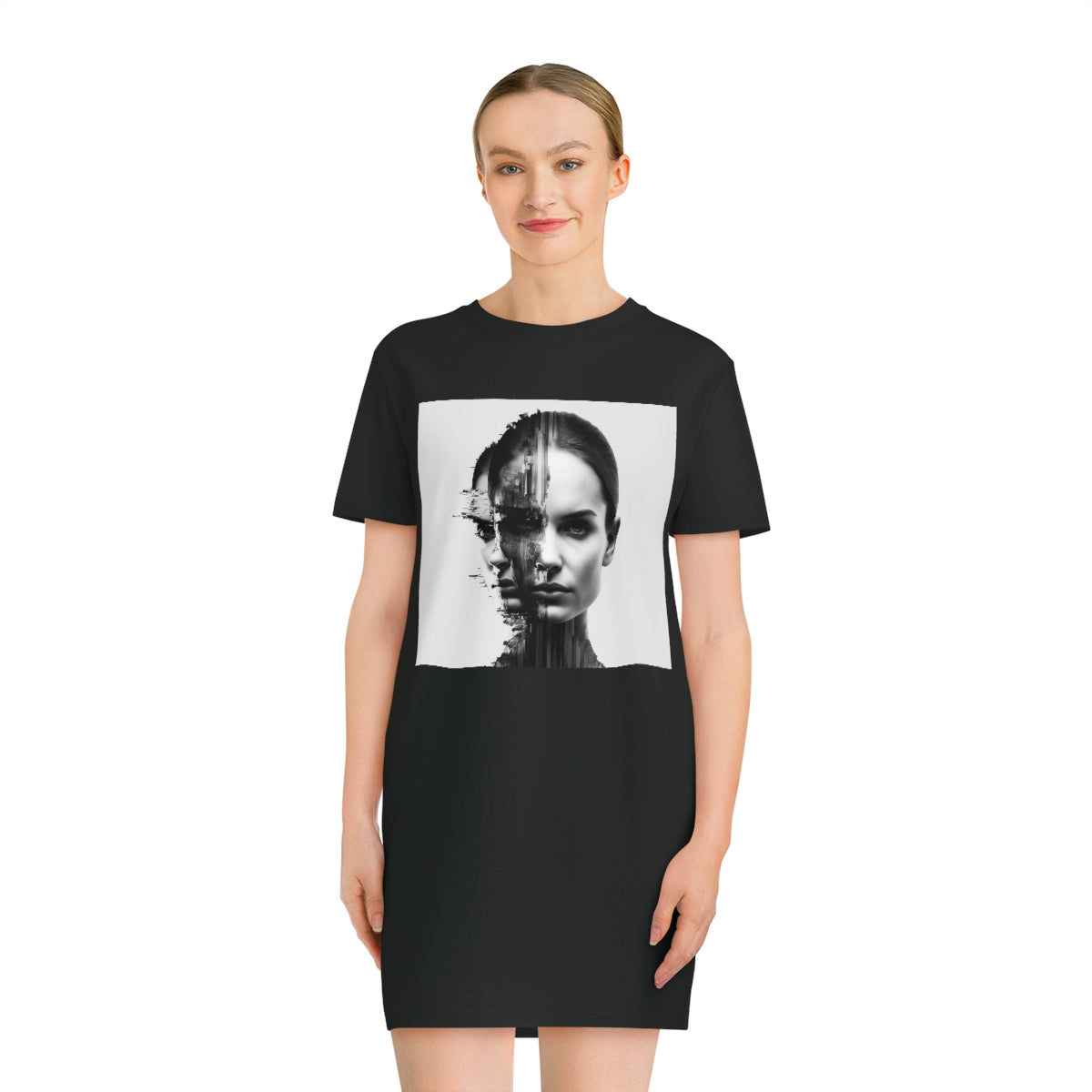 Glitched portrait | Spinner T-Shirt Dress