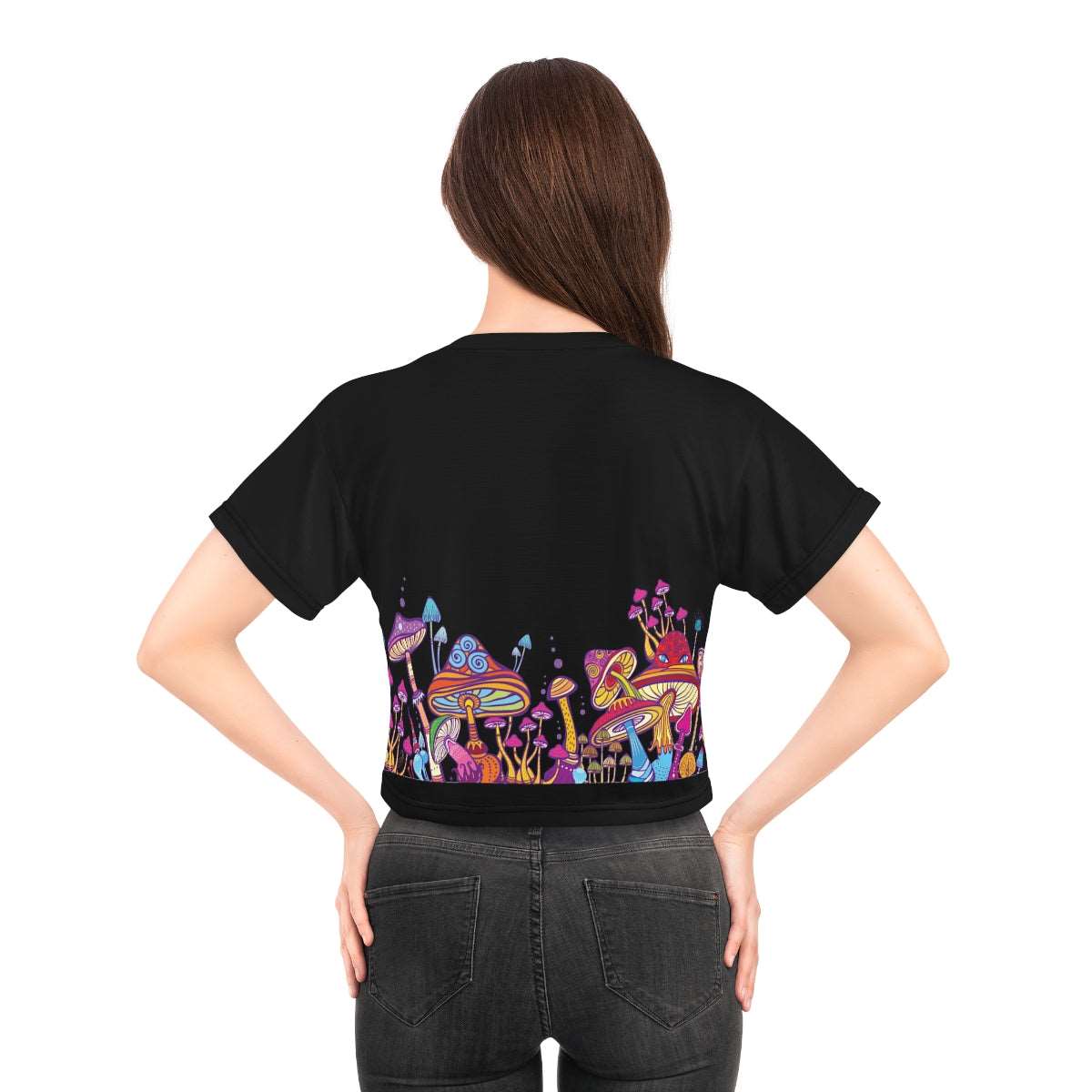 Black Psy Mushroom - AOP Crop T-Shirt